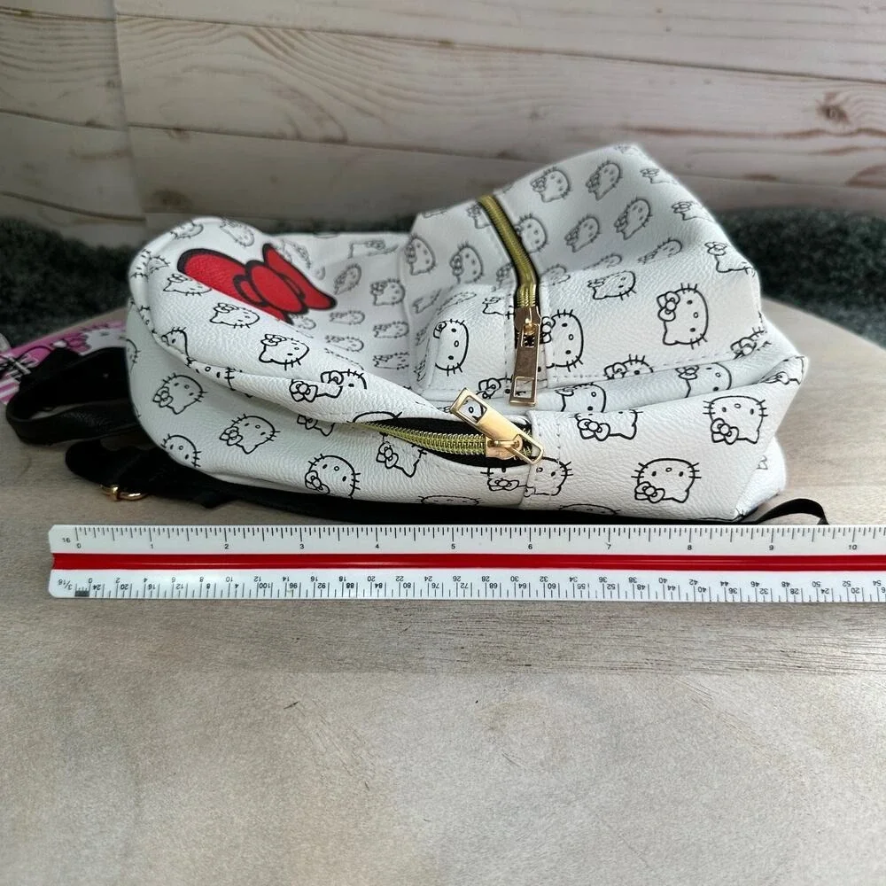 Hello Kitty Mini Backpack White Red Bow Faux Leather Sanrio 10" - Picture 14 of 16